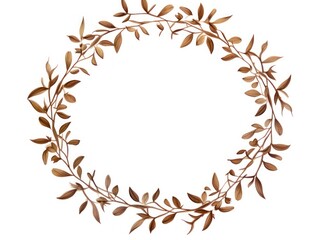 Wall Mural - Brown thin barely noticeable flower frame with leaves isolated on white background pattern 