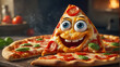 cute happy cartoon pizza slice emotion
