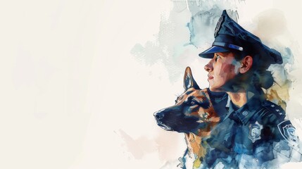 Wall Mural - Vector illustration of police officer with dog