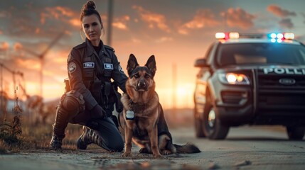 Portrait of a female police officer with police dog