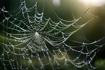 dew covered spider s web with drops of water wth copyspace for text