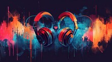 A Creative Concept Of Colorful Headphones Transformed Into Blooming Flowers Against A Vivid Gradient Background, Blending Technology And Nature.