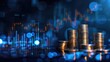© Eireen - Stack of coins and a graph chart illustrating upward growth. Background with dynamic visual representation of financial and market success, investment, money profit concept and trading
