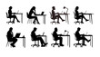 Set of silhouette of people working on laptop at desk - vector illustration