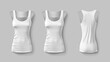 White tank top template without design on a gray background. vector file with front, back, and side views
