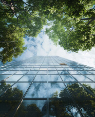 Wall Mural - Trees and sky reflected in glass building