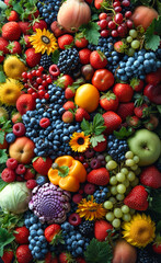 Wall Mural - Variety of fresh fruits and vegetables