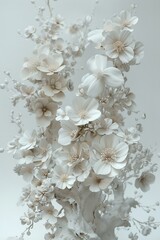 Wall Mural - Botanicals in a white embrace, softly rendered by AI