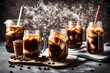 Iced coffee isolated on white background. Copyspace