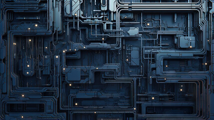 Poster - background with metallic panels texture, wires and circuit. spaceship hull wall technology backgroun