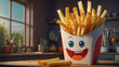 cute happy cartoon french fries appetizing
