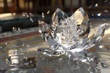 Wall Mural - a close up of a crystal flower with water droplets surrounding it
