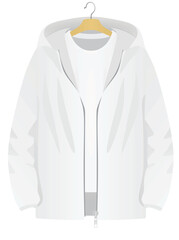 Poster - Male  white jumper and t shirt on hanger. vector illustration