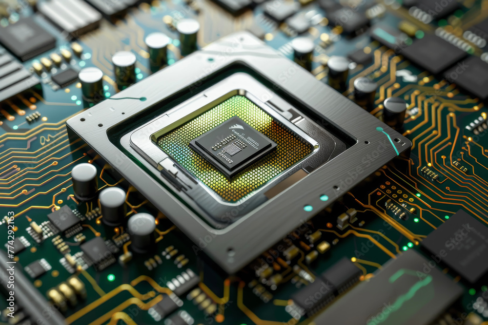 A processor with a green and silver design and a bio system on it の ...