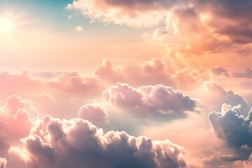 Wall Mural - cloud sky sun amazing pastel background for presentation and wallpaper, soft focus dream atmosphere with copyspace
