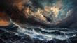 oil painting dramatic stormy sea crashing waves