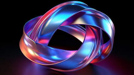 Poster - Abstract digital art piece 3d rendering image. Glossy Mobius strip form mesmerizing on black background wallpaper colorful realistic. Holographic y2k concept idea, backdrop horizontal