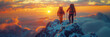 Hikers Reach the Mountain Top, Friendship Concept, Gen AI