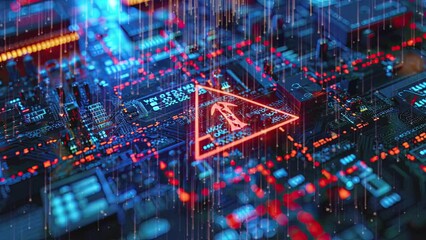 Poster - Detecting of a malware. Virus, system hack, cyber attack, malware sign on circuit board,