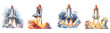 set of Clipart a space shuttle launching into the stars watercolor power and ambition