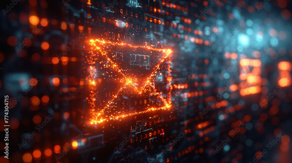 Email Risk Graphics A side view of a secure web layout shows an email risk warning alert on ...