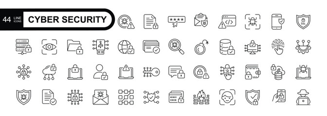 Cyber security  editable stroke line icons set. Technology concept  icons pack .
