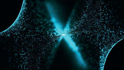 Poster - A bright wave of luminous dots. Network connection structure. Big data. Futuristic background for presentation design. 3D vector illustration