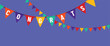 Congrats illustration with big white letters on flag garland on blue
