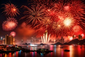 Wall Mural - Chinese New Year - Fireworks with copyspace