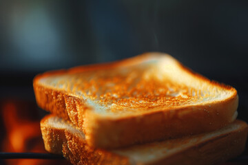 Wall Mural - A close up of two slices of toast with a toasted edge