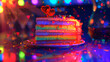 A Delightful Rainbow Cake with Heartfelt Touches: A Delectable Masterpiece Adorned with Lovingly Handcrafted Edible Confetti and Decorative Hearts