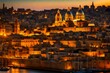 Evening view of Valletta and cathedral, Malta island