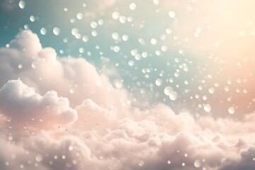 Poster - soft cloud with drops and bokeh pastel background for presentation and wallpaper, soft focus dream atmosphere with copyspace