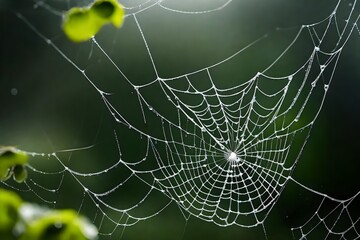 Dew covered spider s web With drops of water wth  copyspace for text