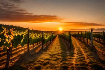 Wall Mural - sunset over the vineyard