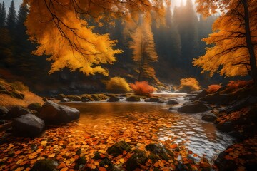 Wall Mural - waterfall in autumn