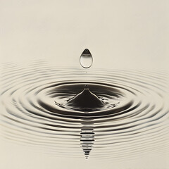 Wall Mural - A drop of water is falling into a large body of water. The water is calm and still, with ripples forming around the drop. Concept of tranquility and peacefulness