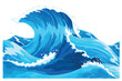 Ocean waves, splash water, marine sea storm element. Blue sea or ocean wave with spray, foam on crest. Vector illustration