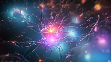 Poster - neuron cell, 3d illustration. neuron cell with neurons and nervous system, close up of human brain s