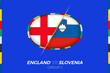 England vs Slovenia football match icon for European football Tournament 2024, versus icon on group stage.