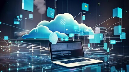 Poster - a laptop computer rests gracefully on a table, ready to power your digital journey, data transfer cl