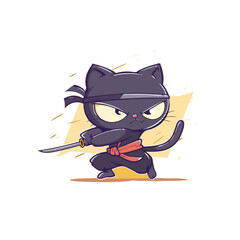 Illustration of a charming cat samurai wielding a sword. This icon represents animal athleticism, isolated in a premium vector format. Presented in a flat cartoon style for t-shirt design