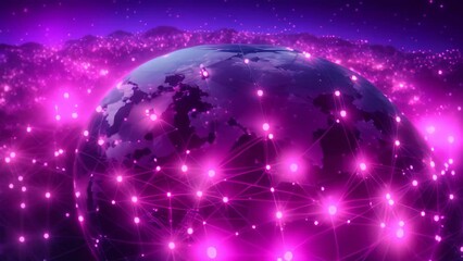 Poster - interconnected network surrounds the globe, showing linkages and communication, global network block