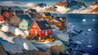 Picturesque village on coast of Greenland. 