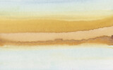 Fototapeta Łazienka - Ink watercolor hand drawn smoke flow stain blot line landscape on wet paper texture horizontal long background.