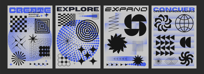 Poster - Set Of Cool Futuristic Trendy Brutalist Posters. Collection Of Abstract Geometric Pattern Shapes.