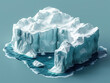 Close-up on an isometric, minimal representation of a glacier splitting, indicating melting ice