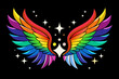 Beautiful magic bright rainbow wings, vector illustration on black and white background vector illustration