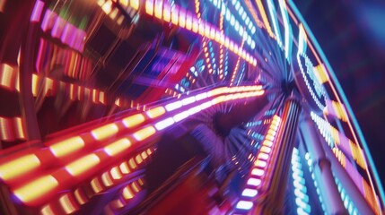 Aufkleber - FastMoving Ferris Wheel Cinematic shots of a Ferris wheel in motion freezing the rapid rotation of brightly lit gondolas as they ascend and desc  AI generated illustration