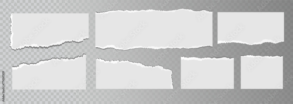 Realistic ripped white paper sheets isolated on transparent background ...
